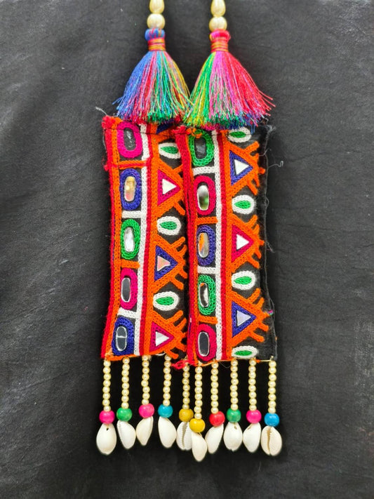 Bright Multi Thread with Shell Elephant Tassels – Decorative Accessory for Blouses, Sarees, Dupattas, and Lehengas – Sold as a Pair (23 cm)