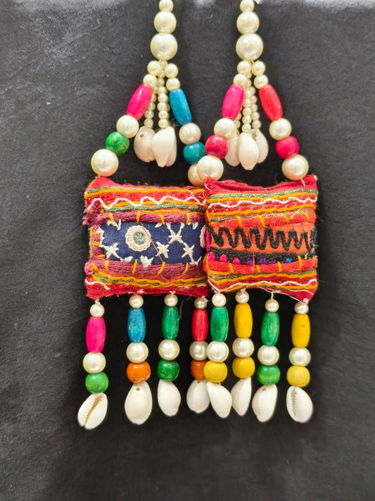Bright Multi Thread with Shell Elephant Tassels – Decorative Accessory for Blouses, Sarees, Dupattas, and Lehengas – Sold as a Pair (23 cm)