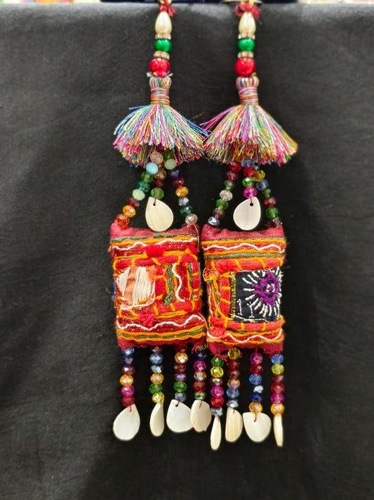 Bright Multi Thread with Shell Elephant Tassels – Decorative Accessory for Blouses, Sarees, Dupattas, and Lehengas – Sold as a Pair (23 cm)