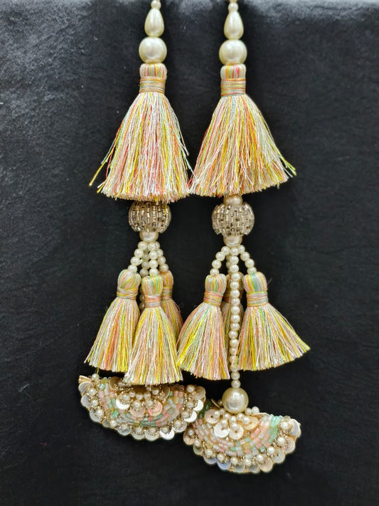 Bright Multi Thread with Shell Elephant Tassels – Decorative Accessory for Blouses, Sarees, Dupattas, and Lehengas – Sold as a Pair (20 cm)