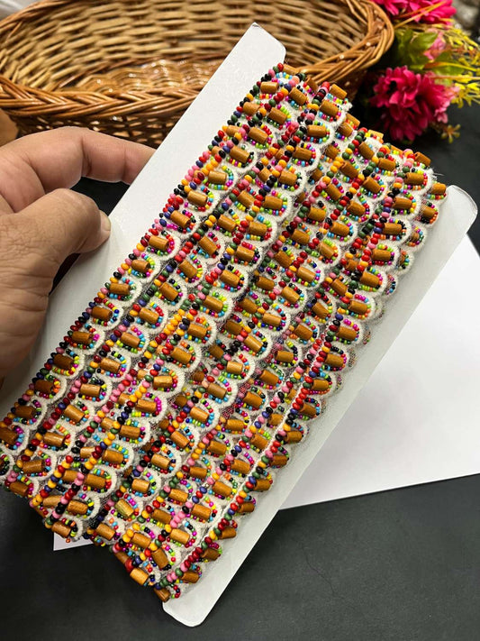 Beautiful Handcrafted Multicoloured Beaded Boho Style Western Lace – Imported Decorative Lace for Dresses, Sarees, and Dupattas (9 mtr, 1 inch)