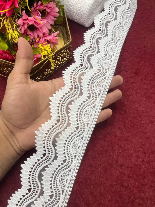 Dyeable White Imported Lace – Decorative Lace for Sarees, Dupattas, and Dresses (9 mtr, 3 inch)