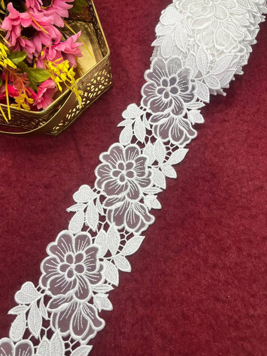 Dyeable White Organza Imported Lace – Decorative Lace for Sarees, Dupattas, and Dresses (9 mtr, 3 inch)