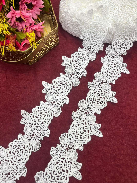 Dyeable White Flower Imported Lace – Decorative Lace for Sarees, Dupattas, and Dresses (9 mtr, 3 inch)