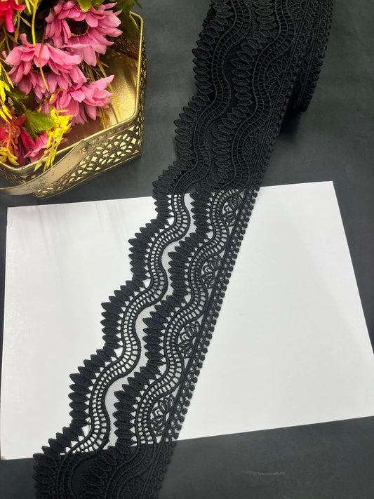 Black Imported Lace – Decorative Lace for Sarees, Dupattas, and Dresses (9 mtr, 3 inch)