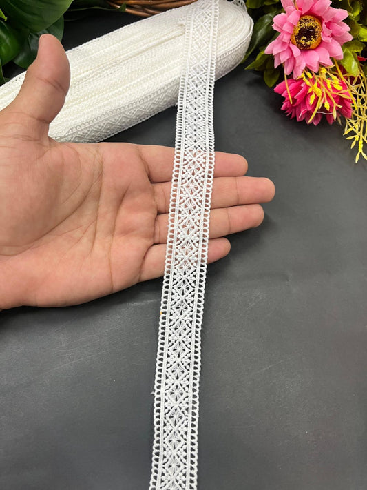 White Dyeable Cotton Lace Trim – Imported Decorative Lace for Sarees, Dupattas, and Dresses (9 mtr, 1 inch)