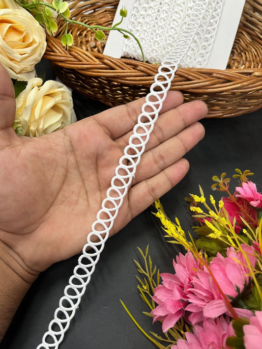 Graceful White Cutwork Lace – Imported Decorative Lace for Sarees, Dupattas, and Dresses (9 mtr, 0.5 inch)
