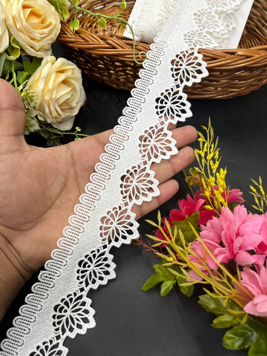 Dyeable White Imported Cutwork Lace – Decorative Lace for Sarees, Dupattas, and Dresses (9 mtr, 2.5 inch)