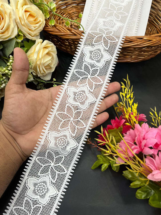 Dyeable White Imported Lace – Decorative Lace for Sarees, Dupattas, and Dresses (9 mtr, 3 inch)