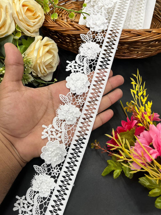 Dyeable White Flower Lace – Imported Decorative Lace for Sarees, Dupattas, and Dresses (9 mtr, 3 inch)