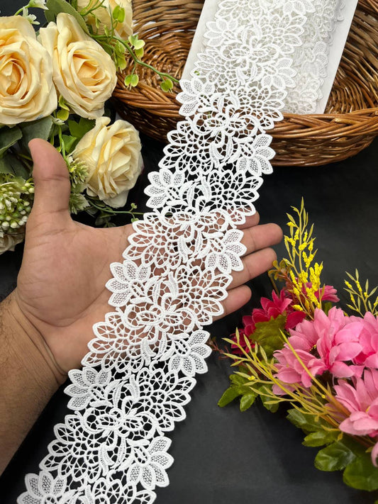 Dyeable White Flower Imported Lace – Decorative Lace for Sarees, Dupattas, and Dresses (9 mtr, 3.5 inch)