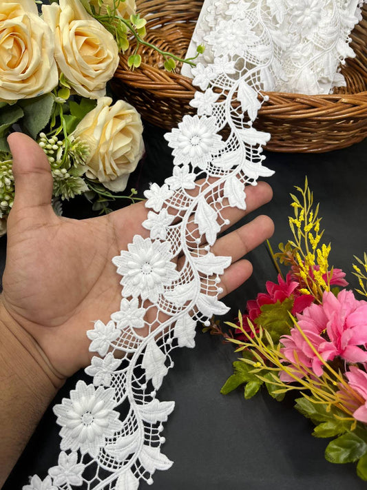 Dyeable White Flower Imported Lace – Decorative Lace for Sarees, Dupattas, and Dresses (9 mtr, 3 inch)