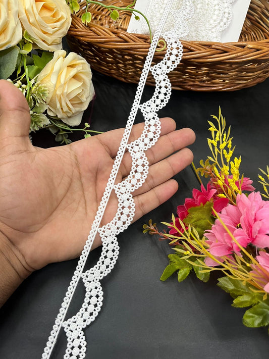 Dyeable White Cutwork Imported Lace – Decorative Lace for Sarees, Dupattas, and Dresses (9 mtr, 1.25 inch)