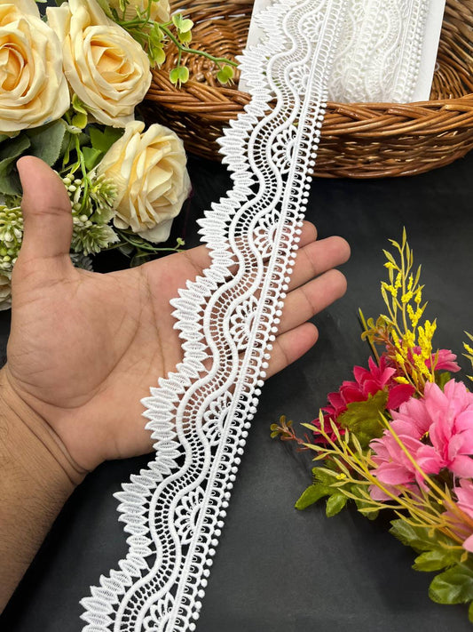 Beautiful Cotton White Imported Lace – Decorative Lace for Sarees, Dupattas, and Dresses (9 mtr, 2.5 inch)