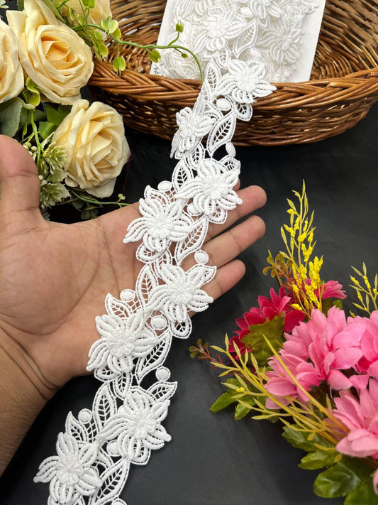 Beautiful Flower Style White Imported Cotton Lace – Decorative Lace for Sarees, Dupattas, and Dresses (9 mtr, 2 inch)