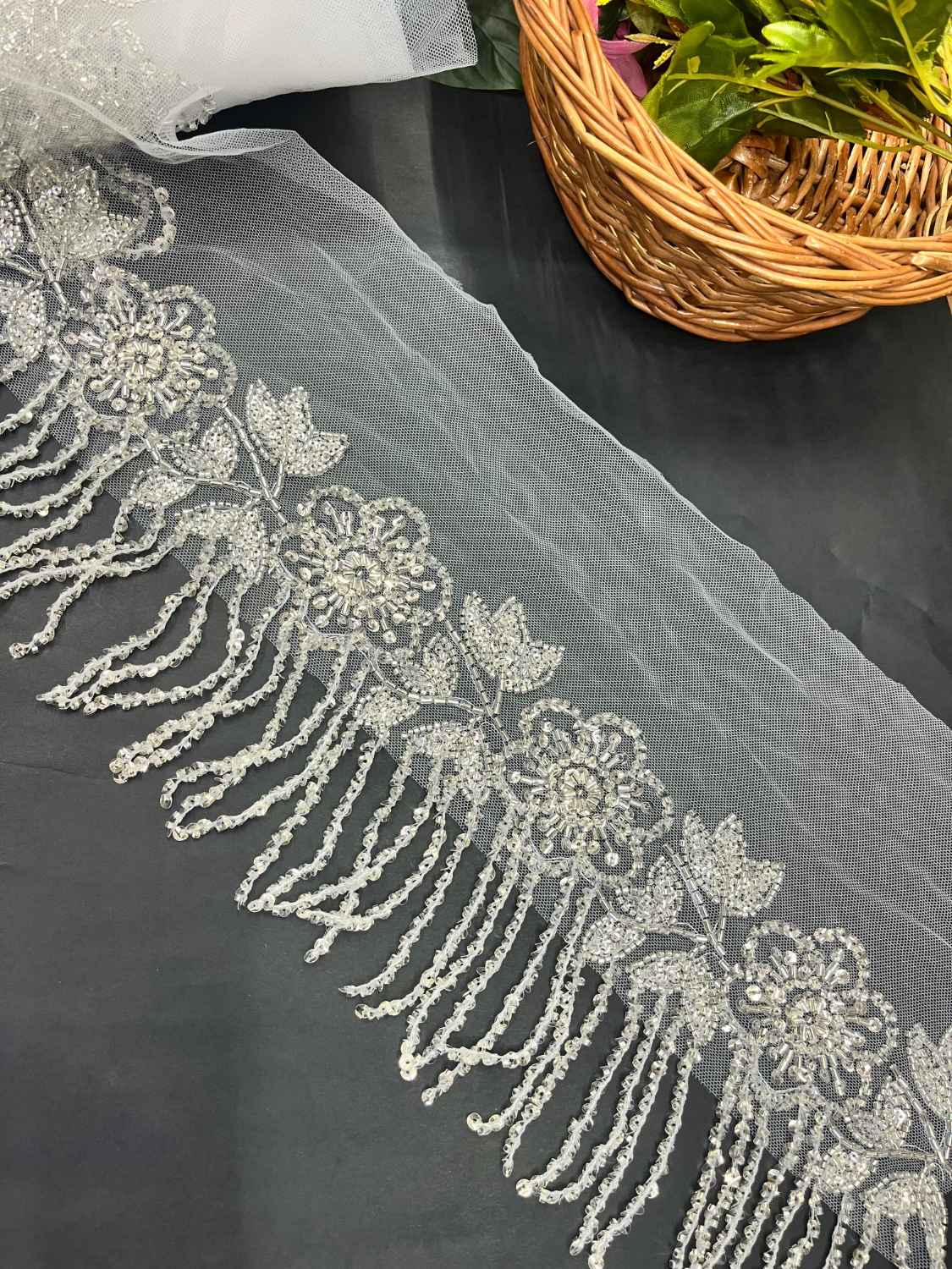 Silver Handmade Tassel Fringe Lace Trim – Imported Decorative Lace for Sarees, Dupattas, and Dresses (9 mtr, 6 inch)