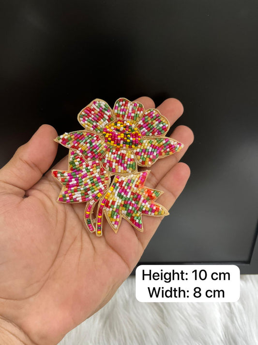 Beaded Handmade Multicoloured Flower Patch | Decorative Embroidered Patches | Applique for Sarees, Dupattas & Ethnic Wear