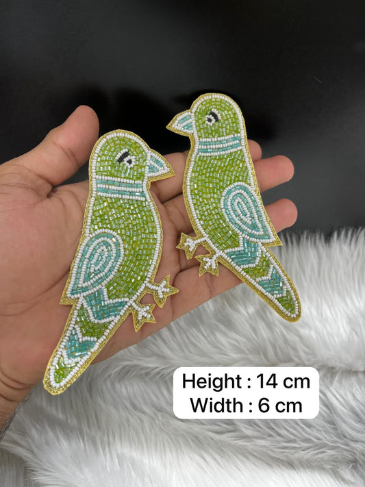 Beaded Handmade Parrot Designer Patch | Decorative Embroidered Patches | Applique for Sarees, Blouses & Ethnic Wear