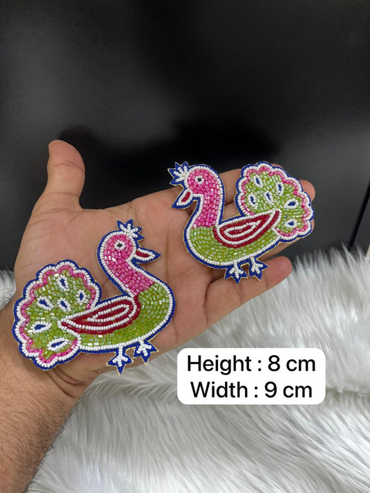 Beaded Handmade Peacock Designer Patch | Decorative Embroidered Patches | Applique for Sarees, Lehengas & Ethnic Wear