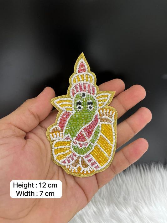 Beaded Handmade Ganpati Designer Patch | Decorative Embroidered Patches | Applique for Sarees, Blouses & Ethnic Wear