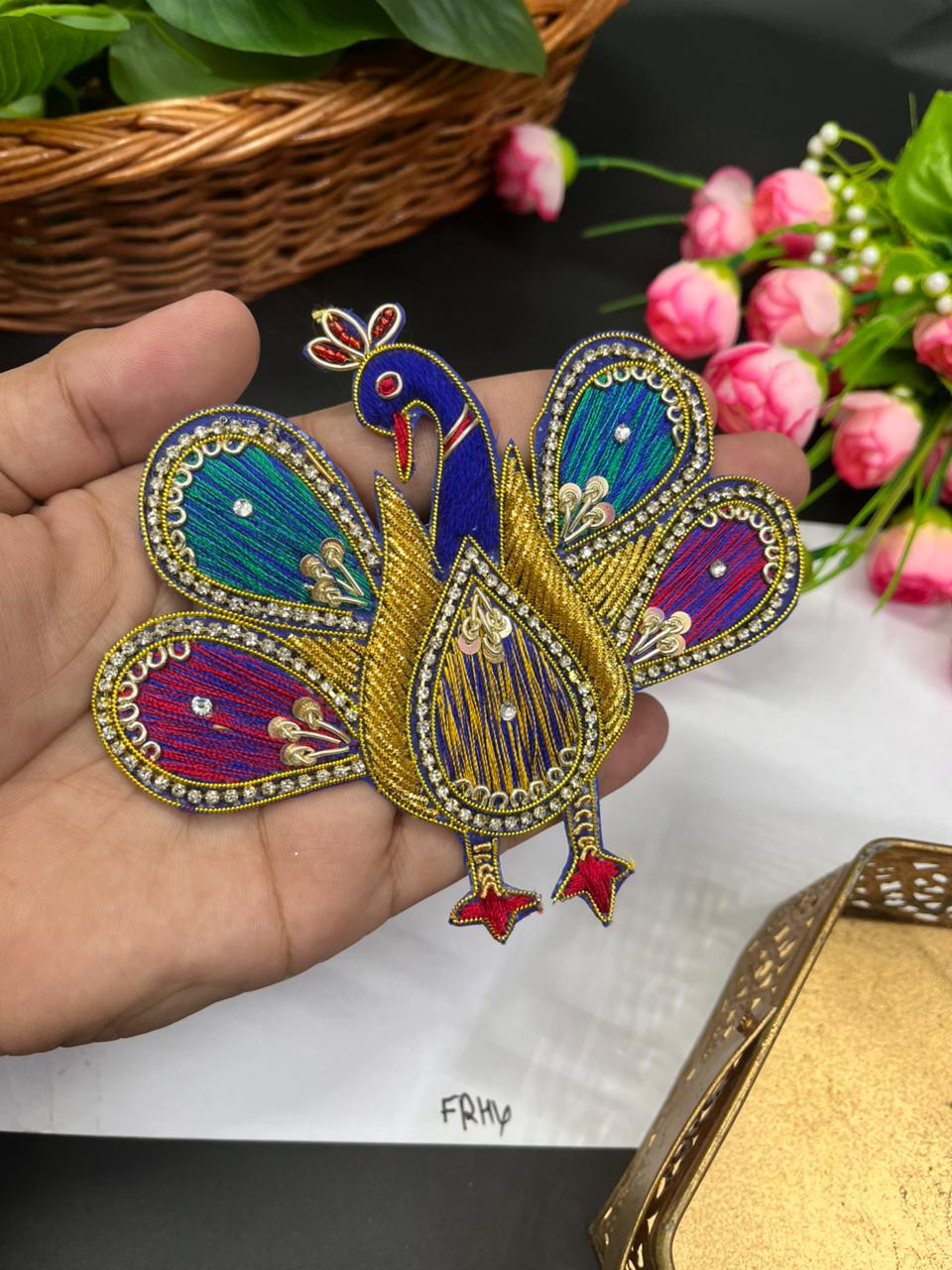 Handmade Zardosi Peacock Applique | Decorative Peacock Patch for Bridal Wear, Sarees & Designer Outfits
