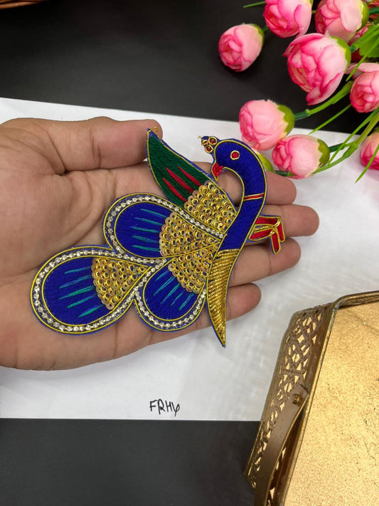 Handmade Zardosi Peacock Applique | Decorative Peacock Patch for Sarees, Lehengas & Bridal Wear