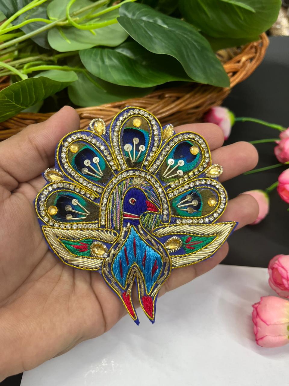 Handmade Zardosi Peacock Applique | Decorative Peacock Patch for Sarees, Lehengas & Designer Blouses