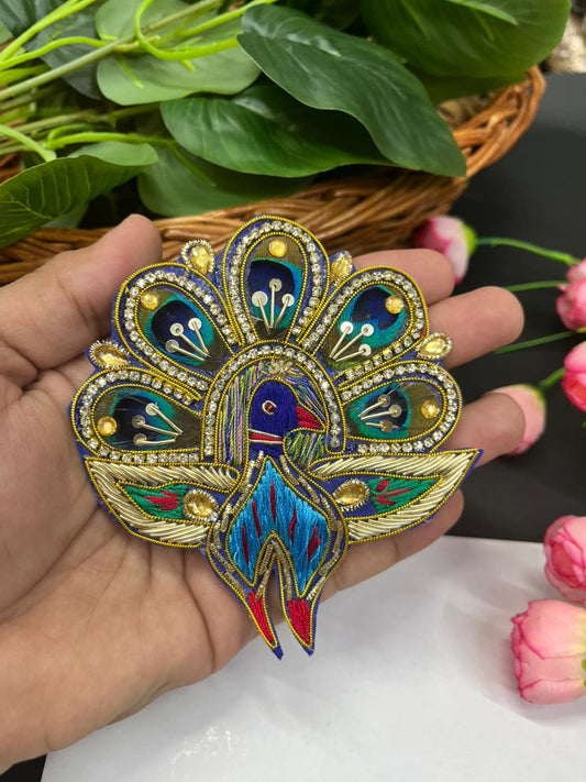 Handmade Zardosi Peacock Applique | Decorative Peacock Patch for Sarees, Lehengas & Designer Blouses