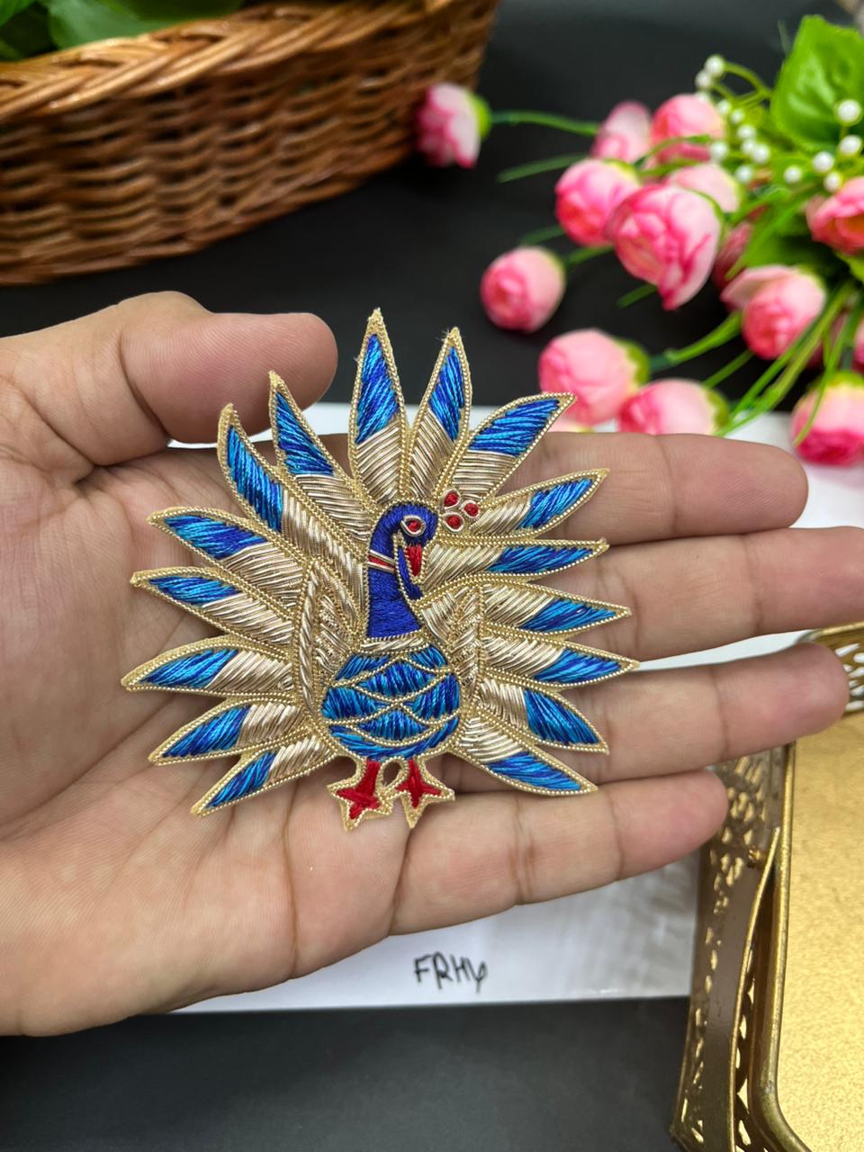 Handmade Zardosi Peacock Applique | Decorative Peacock Patch for Sarees, Lehengas & Ethnic Outfits