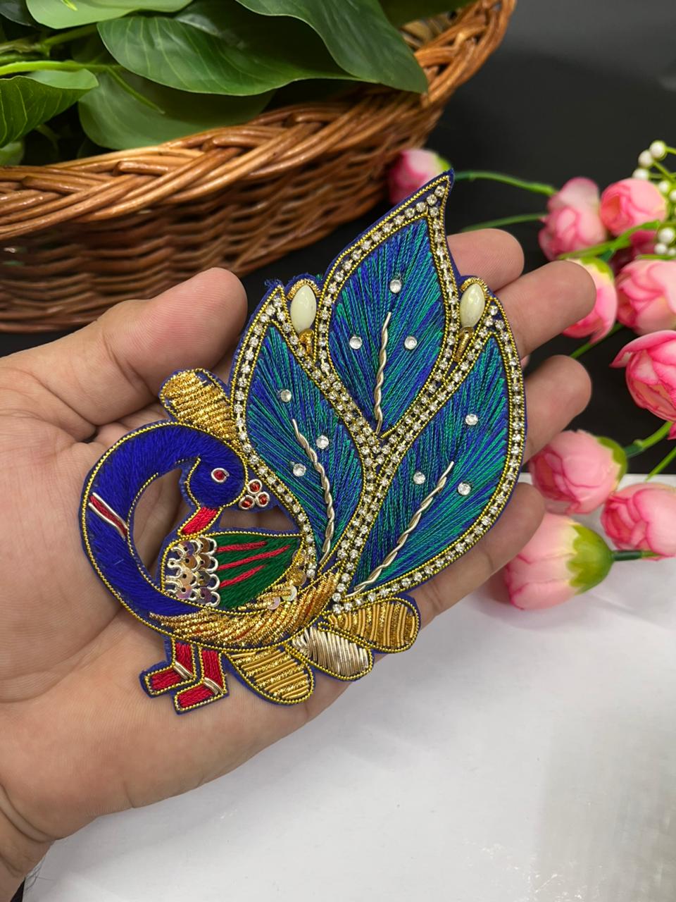 Handmade Zardosi Peacock Applique | Decorative Peacock Patch for Sarees, Lehengas & Designer Wear