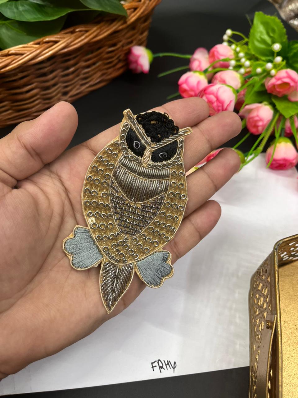 Handmade Designer Owl Patch | Decorative Embroidered Applique for Sarees, Bags & Ethnic Wear