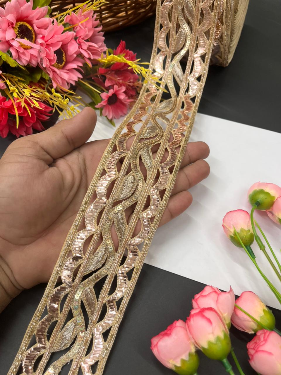 Designer Mukesh Work Lace Borders – Handcrafted Embroidered Lace for Sarees, Lehengas & Dupattas (9 Meter, 2.5 Inch Width)