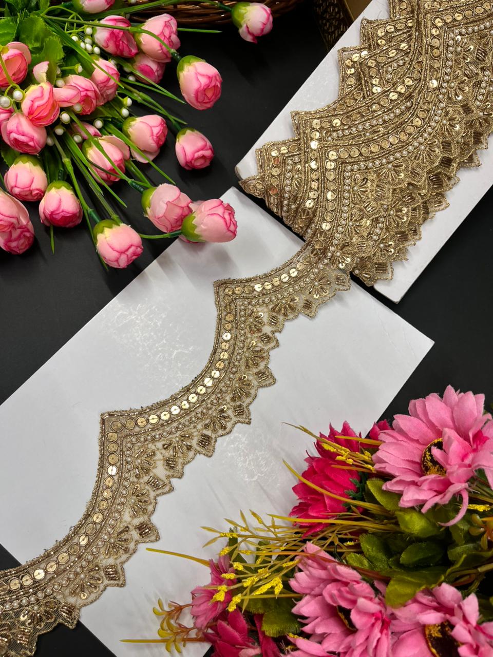 Designer Zardosi Lace (9 Meter) – Handcrafted Embroidered Border for Sarees, Lehengas & Dupattas (2.5 Inch Width)