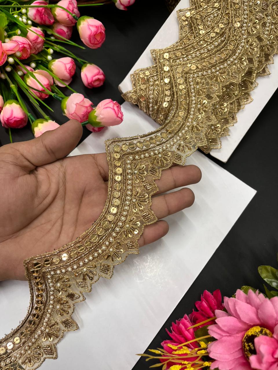 Designer Zardosi Lace (9 Meter) – Handcrafted Embroidered Border for Sarees, Lehengas & Dupattas (2.5 Inch Width)