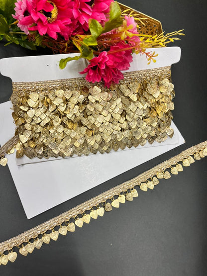 Beautiful Heart Shape Metal Hanging Lace (9 Meter) – Designer Latkan Border for Sarees, Dupattas & Lehengas (1 Inch Width)