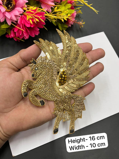 Handcrafted Horse Patch – Designer Embroidered Applique for Sarees, Blouses, Jackets & Ethnic Wear