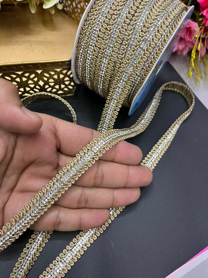 Luxurious Diamond Lace – Handmade Sparkling Diamond Work Border for Sarees, Dupattas, Blouses & Lehengas (9 Meter, 0.5 Inch Width)