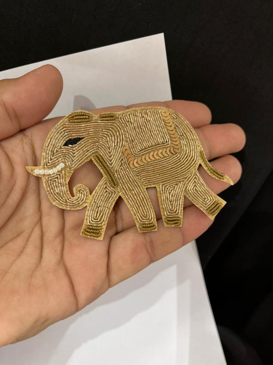 Handcrafted Zardosi Elephant Patch – Premium Zari & Bead Embroidered Motif for Ethnic Wear, Bags, Blouses & Craft Projects