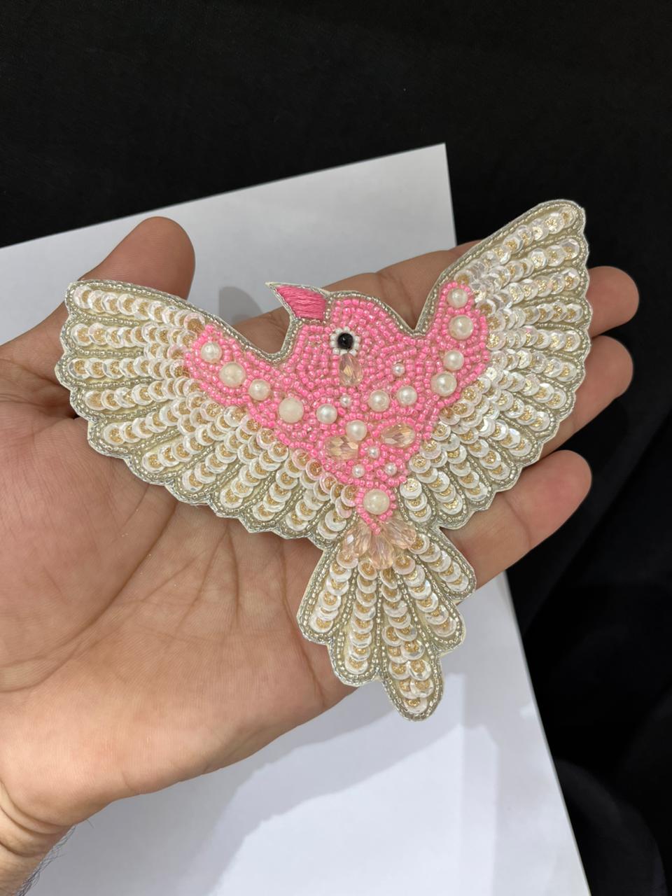Handmade Bird Patch – Artisan Embroidered Motif for Sarees, Blouses, Bags, Jackets & DIY Craft Projects