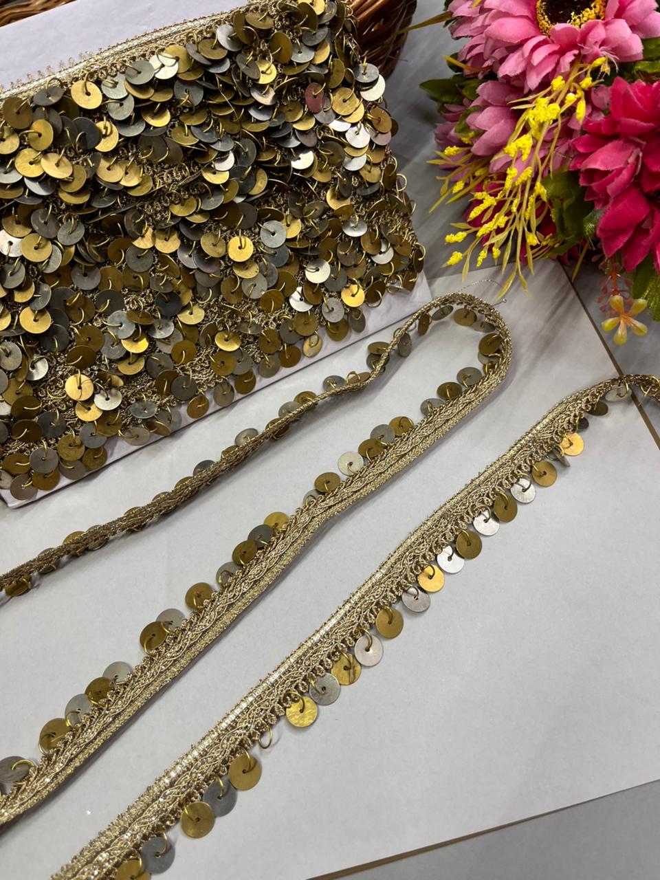 Metal Coin Hanging Lace for Bridal Dupattas – Premium 1 Inch Latkan Style Decorative Border for Wedding & Festive Wear (9 Meter)