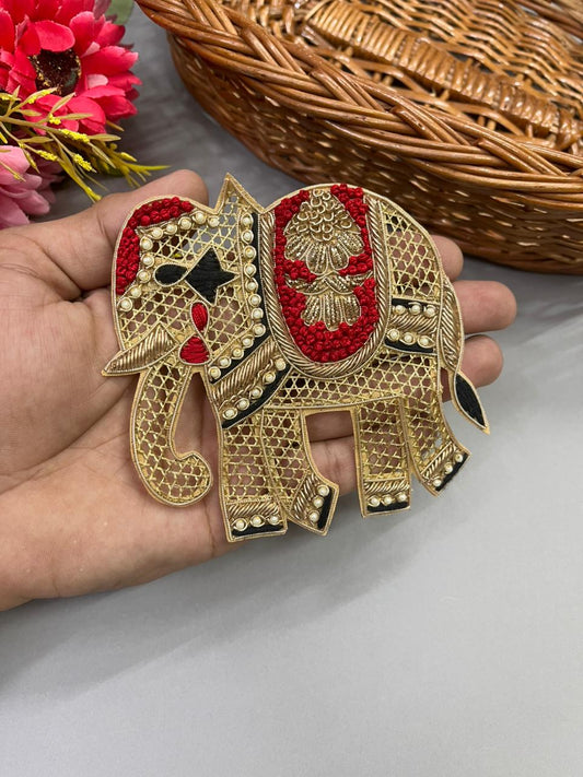 Handcrafted Zardozi Work Elephant Patch – Premium Designer Embellished Applique for Ethnic & Bridal Wear