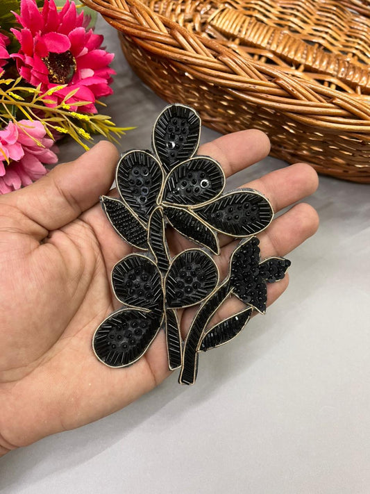 Handcrafted Black Patch – Elegant Designer Embellished Applique for Dresses & Ethnic Wear