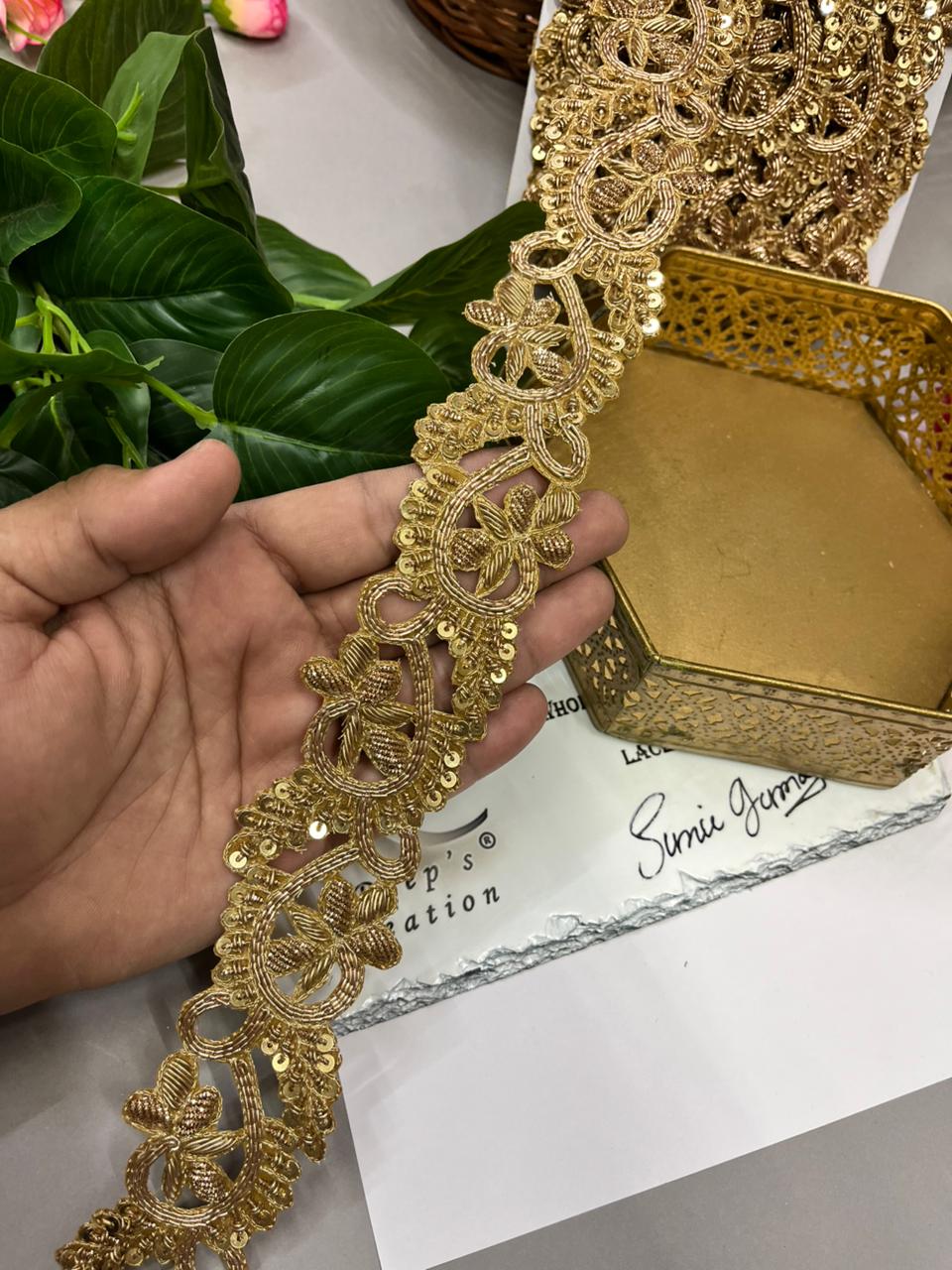 Handcrafted Cutwork Zardosi Borders – Premium 2 Inch Handmade Decorative Lace for Bridal & Ethnic Wear (9 Meter)