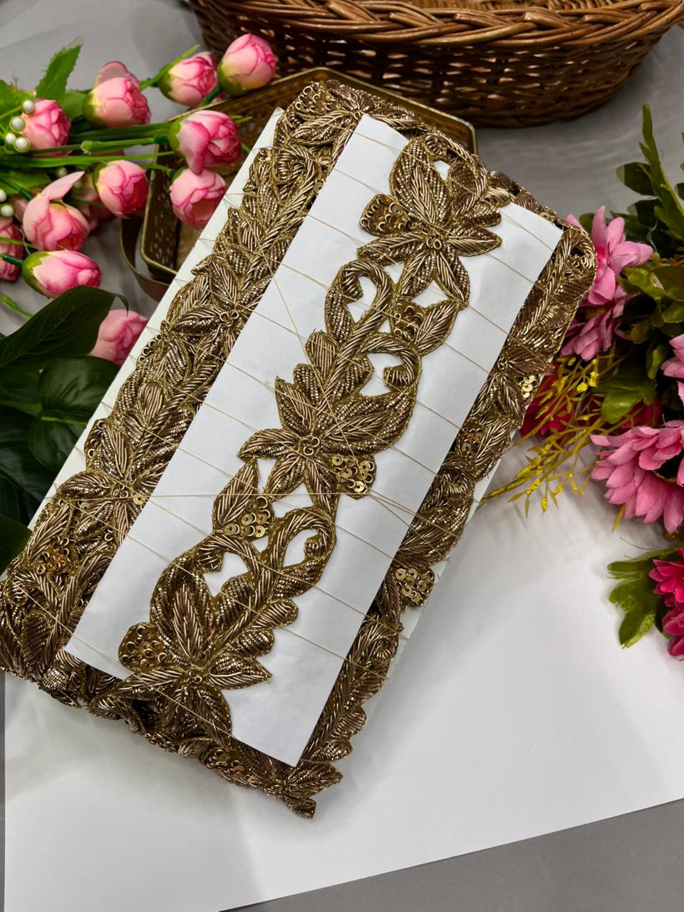 Handcrafted Cutwork Zardozi Dabka Borders – Premium 2 Inch Handmade Decorative Lace for Bridal & Ethnic Wear (9 Meter)