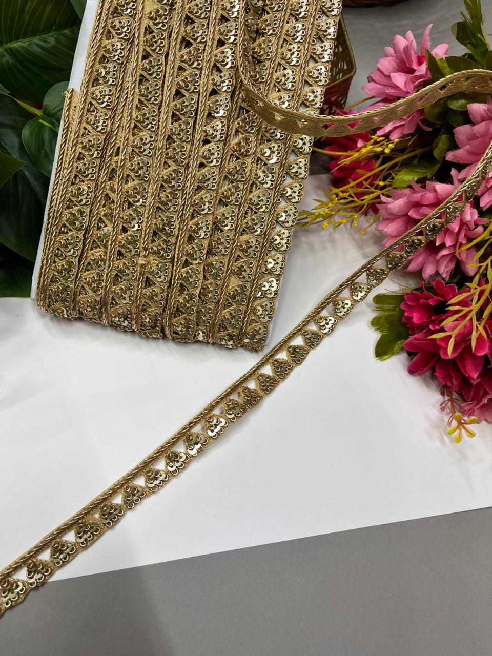 Handcrafted Zardozi Dabka Work Borders – Premium Half Inch Handmade Decorative Lace for Bridal & Ethnic Wear (9 Meter)
