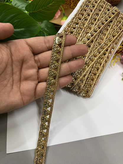 Handcrafted Zardozi Dabka Work Borders – Premium Half Inch Handmade Decorative Lace for Bridal & Ethnic Wear (9 Meter)