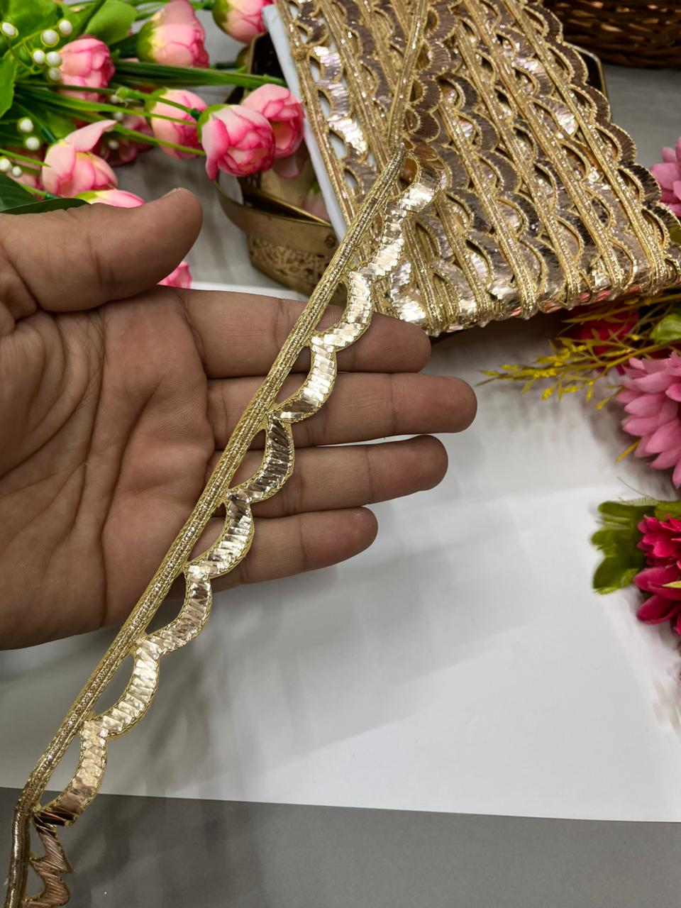 Exclusive Mukesh Work Laces & Borders (Gold) – Premium 1 Inch Handmade Decorative Lace for Ethnic & Festive Wear (9 Meter)