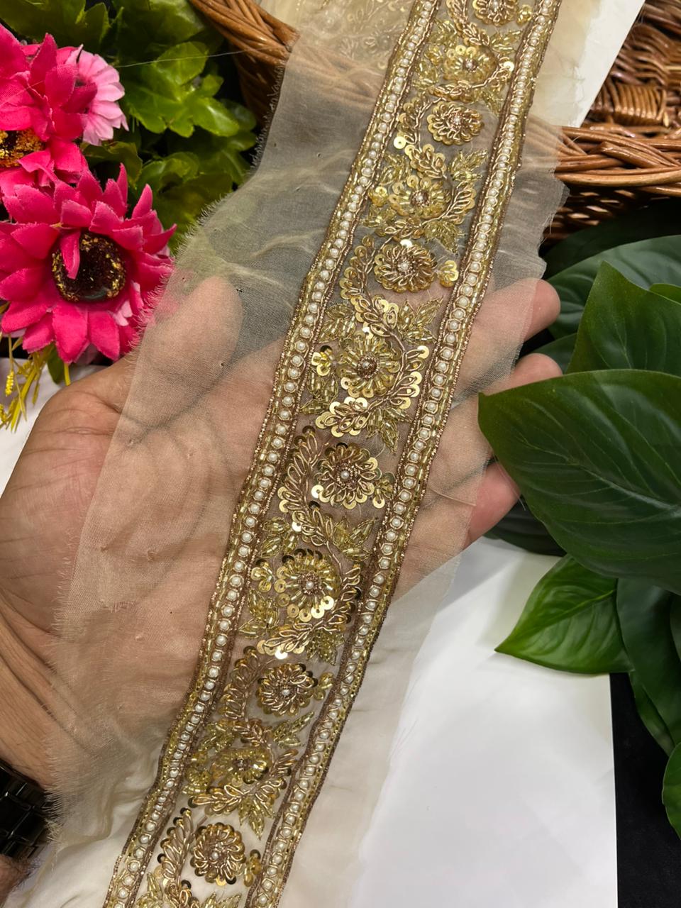 Beautiful Zardozi & Sequins Work Handmade Lace – Premium 2 Inch Decorative Border for Bridal & Ethnic Wear (9 Meter)