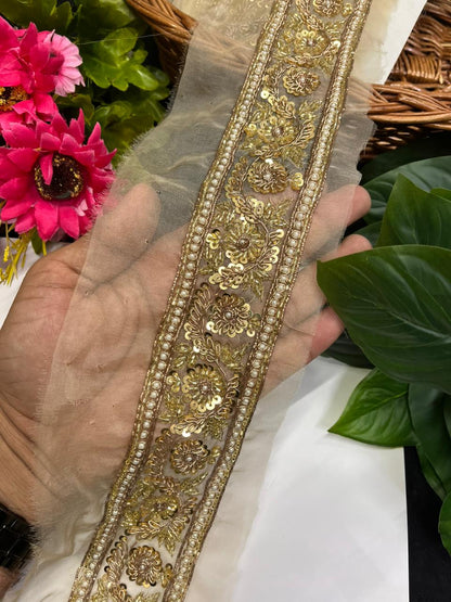 Beautiful Zardozi & Sequins Work Handmade Lace – Premium 2 Inch Decorative Border for Bridal & Ethnic Wear (9 Meter)