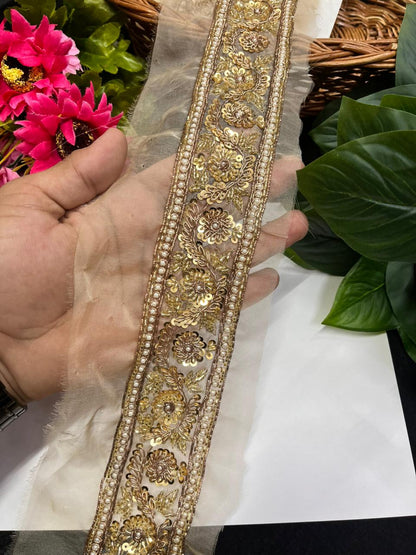 Beautiful Zardozi & Sequins Work Handmade Lace – Premium 2 Inch Decorative Border for Bridal & Ethnic Wear (9 Meter)